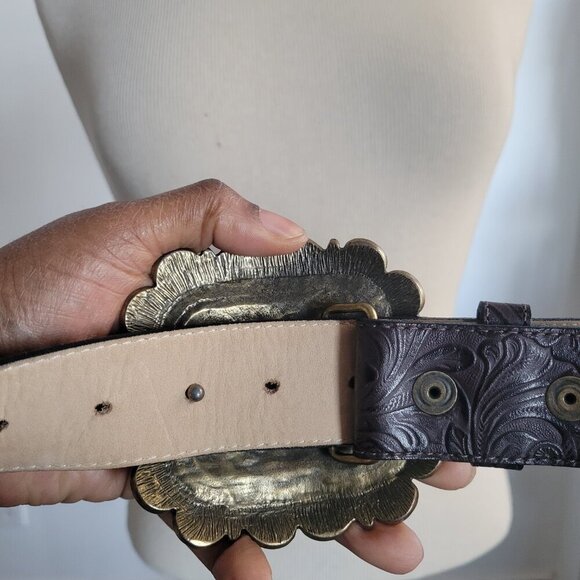 Leatherock Embossed Belt Marbled Embellished Square Buckle (Size: L) - Picture 12 of 13